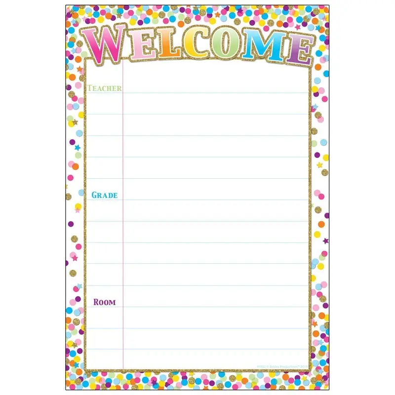 Ashley Smart Poly  Chart Dry Erase Confetti Welcome, 13" X 19" (ASH91082)