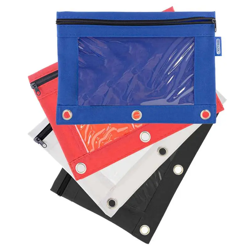 BAZIC 3-Ring Pencil Pouch w/ Clear Window, Bright Assorted Colors (BAZ 811)Black
