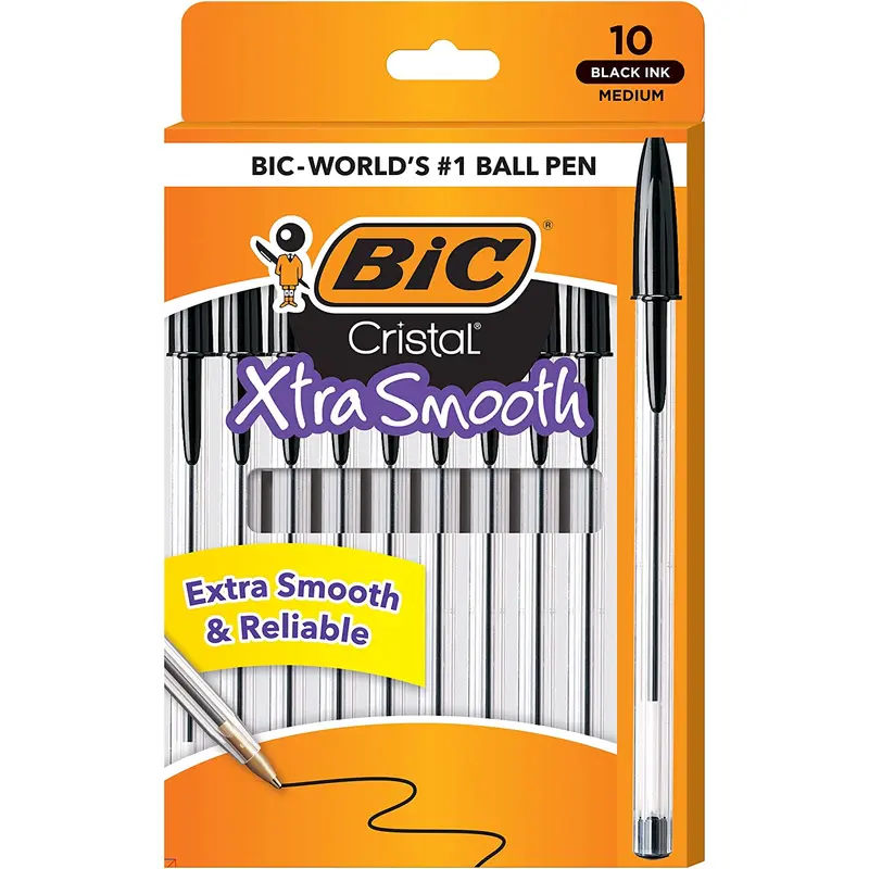 BIC Cristal Xtra Smooth Ballpoint Pen, Medium Point (1.0mm), Black, 10-Count (68271)