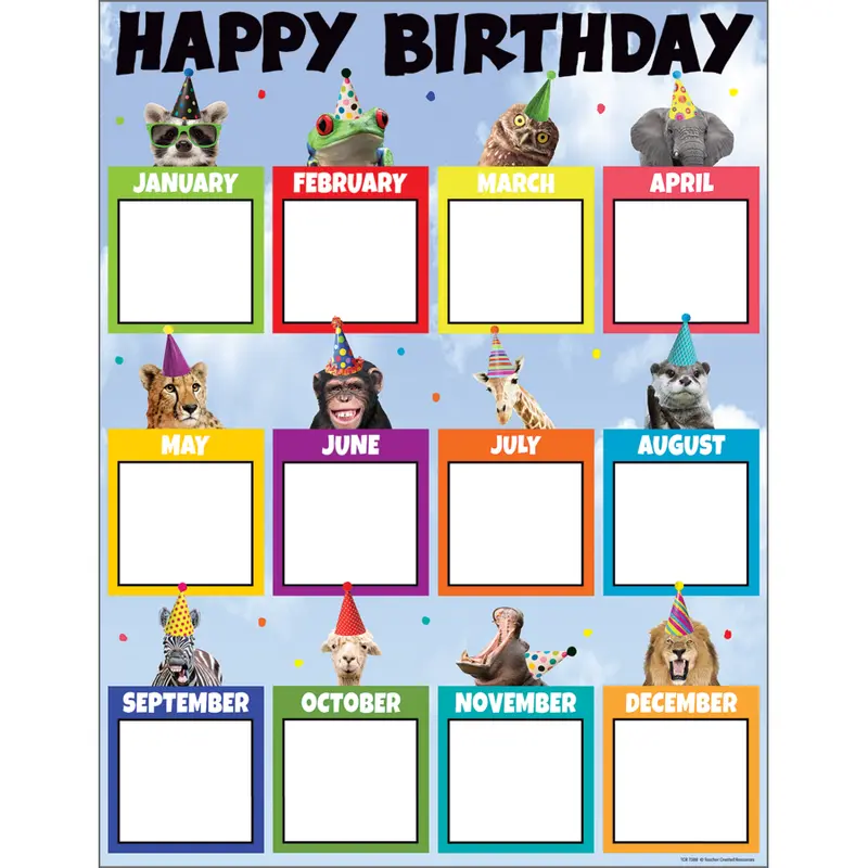 Teacher Created Resources Go Wild Animals Happy Birthday Chart (TCR 7388)