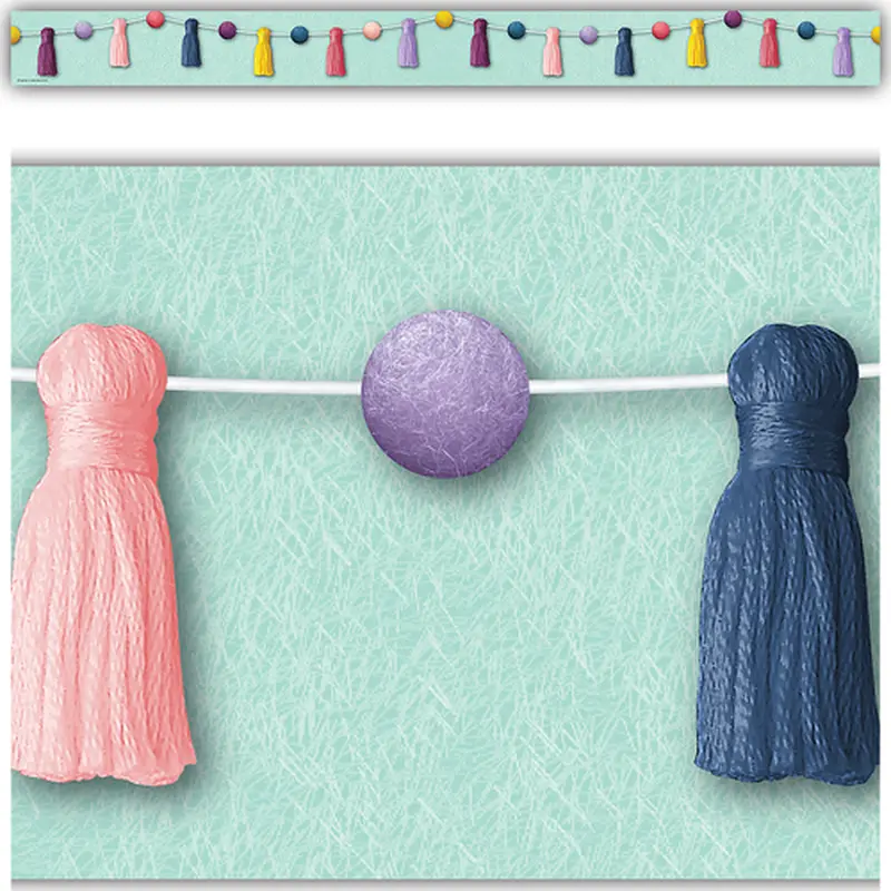 Teacher Created Resources Oh Happy Day Pom-Poms and Tassels Straight Border Trim (TCR9086)