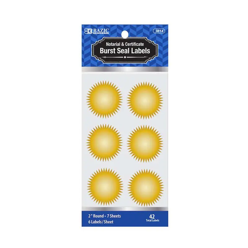 BAZIC 2" GOLD FOIL NOTARY/CERTIFICATE SEAL LABEL 42 PK