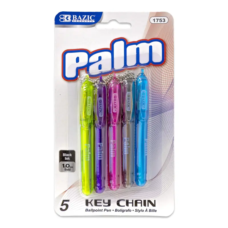 BAZIC Palm Mini Ballpoint Pen w/ Key Ring (6/Pack)