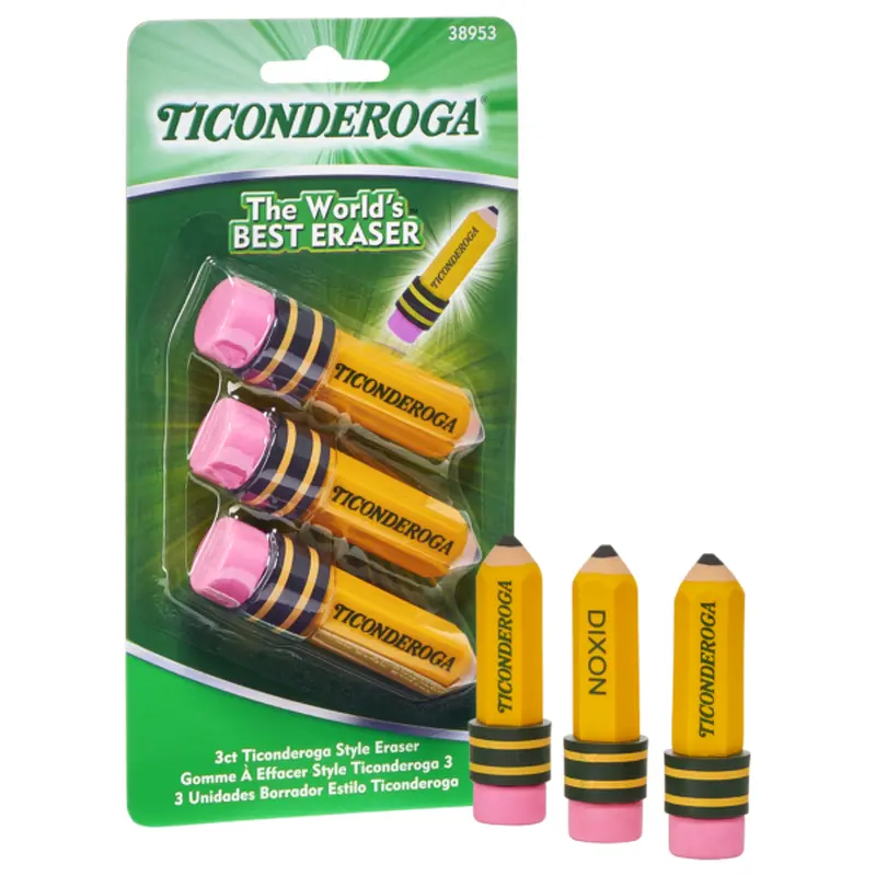 Ticonderoga Pencil Shaped Erasers, 3 Count (X 38953)