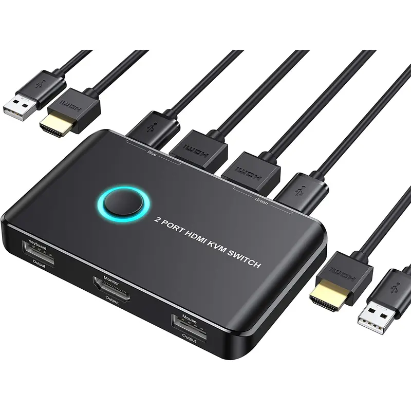 ABLEWE KVM Switch HDMI 2 Port Box, Support UHD 4K@60Hz,with 2 USBCable and 2 HDMI Cable