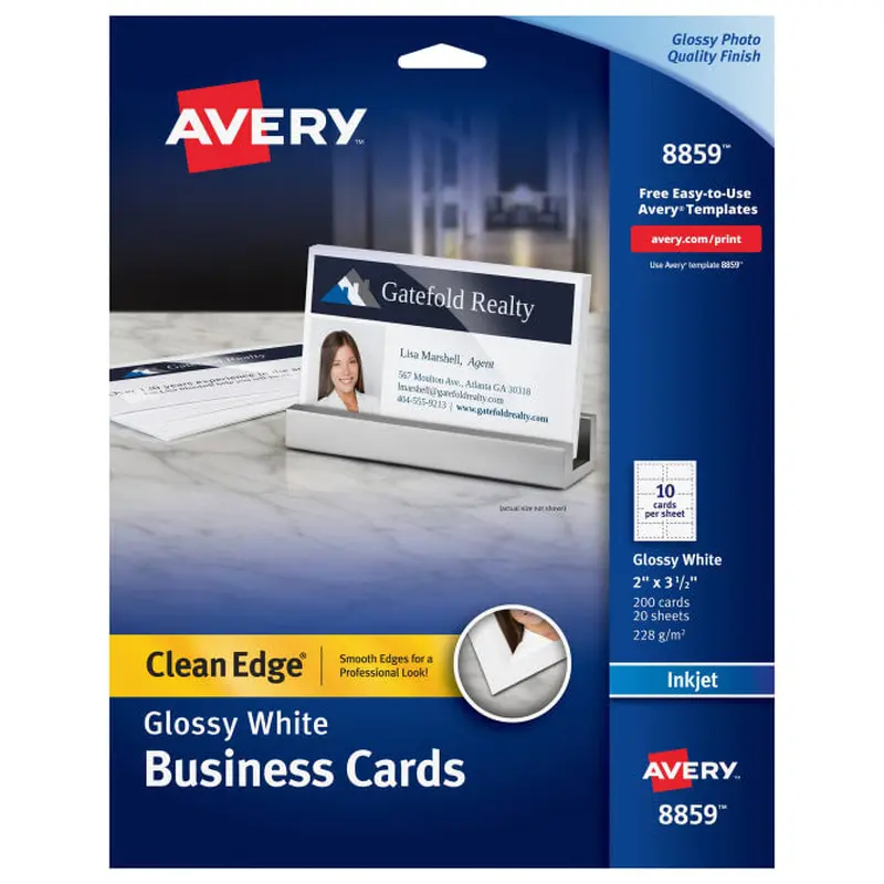 Avery Clean Edge Business Cards, Two-Side Printable, Glossy/Matte Back, 2" x 3-1/2", 200 Cards (8859)