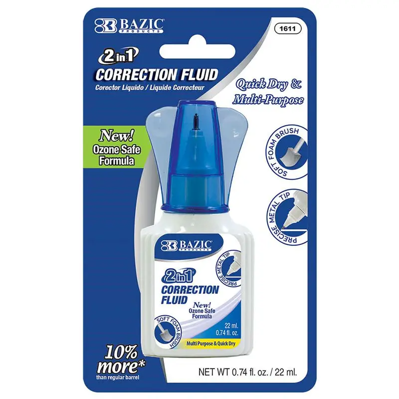 BAZIC 0.74 FL OZ (22ML) 2 IN 1 CORRECTION W/ FOAM BRUSH APPLICATOR & PEN TIP