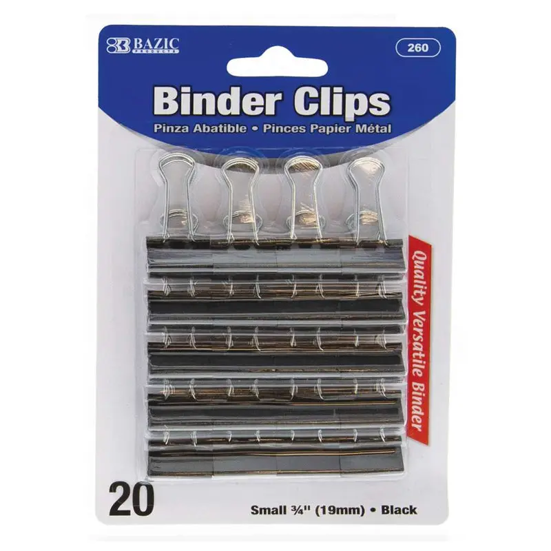 BAZIC Small 3/4" (19mm) Black Binder Clip (20/Pack)