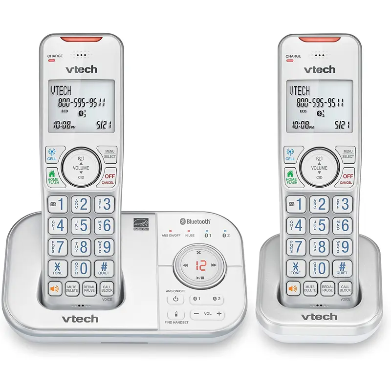 VTech VS112-27 DECT 6.0 Bluetooth 2 Handset Cordless Phone for Home with Answering Machine, Call Blocking, Caller ID, Intercom and Connect to Cell (White)