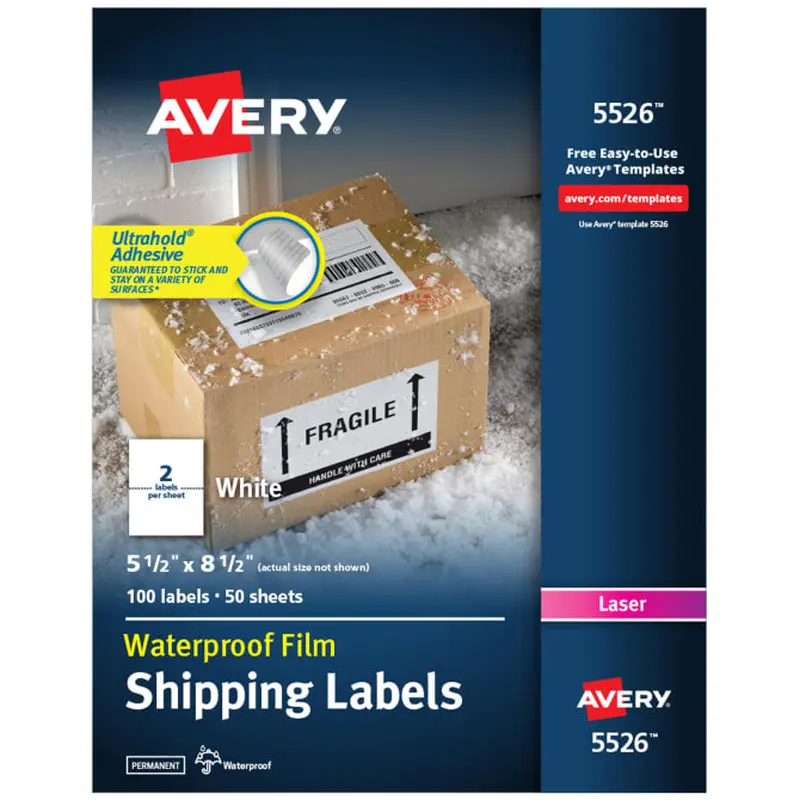 Waterproof Labels with Ultrahold Permanent Adhesive, Sure Feed, TrueBlock, Laser, 100 Labels, 5-1/2" x 8-1/2" (5526)