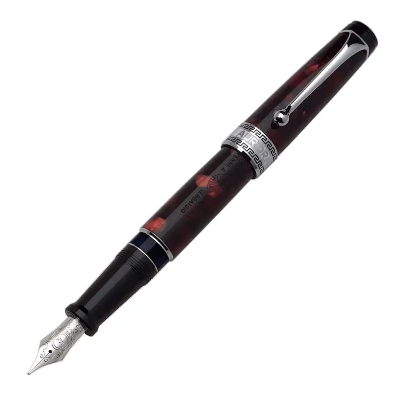 Aurora Optima Auroloide Fountain Pen - Burgundy - Chrome TrimExtra-Fine