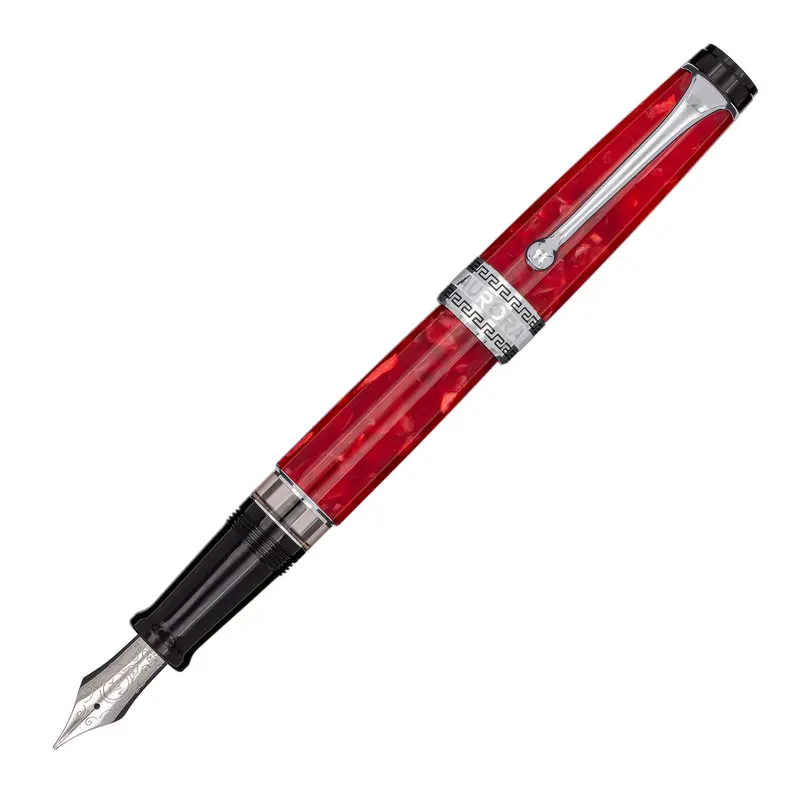 Aurora Optima Auroloide Fountain Pen - Red - Chrome TrimExtra-Fine