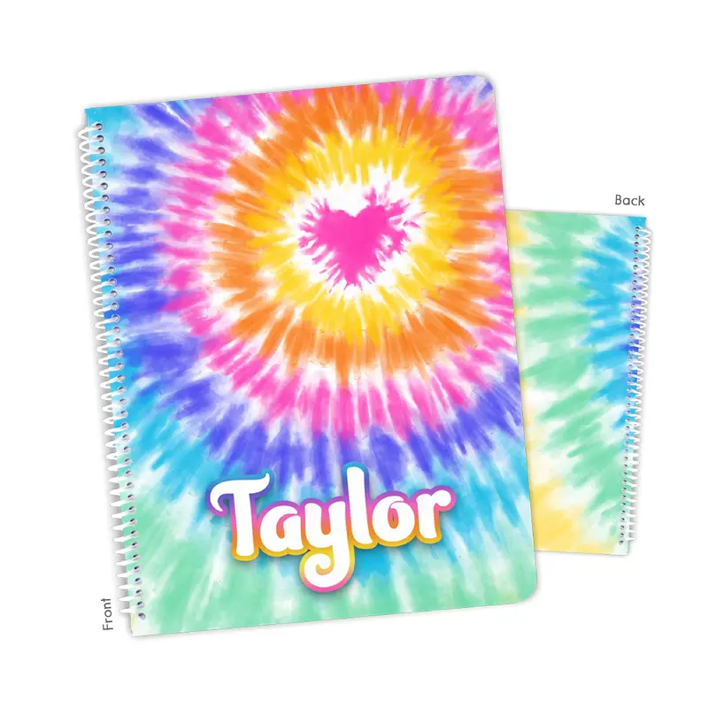 Tie Dye Heart Rainbow Personalized Custom Notebook or Sketchbook  School Office SuppliesNotebook (wide ruled, lined pages)