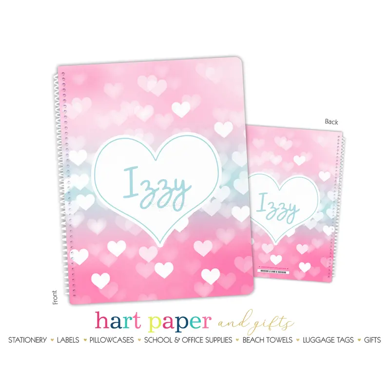 Teal & Pink Hearts Personalized Custom Notebook or Sketchbook  School Office SuppliesNotebook (wide ruled, lined pages)