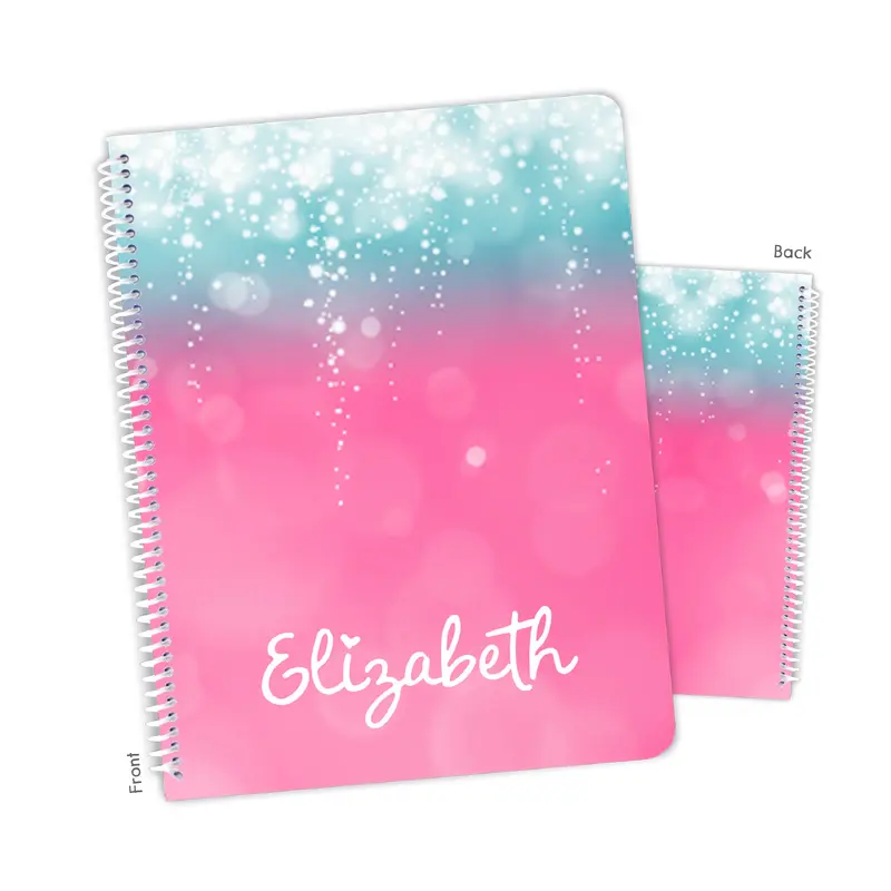 Teal & Pink Sparkle Personalized Custom Notebook or Sketchbook  School Office SuppliesNotebook (wide ruled, lined pages)