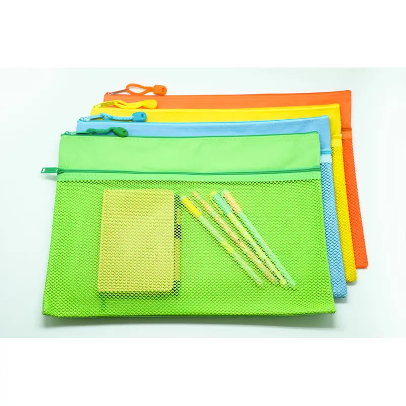 2 Compartment Fabric Neon Colour Zipper Pencil Case (A4)Assorted