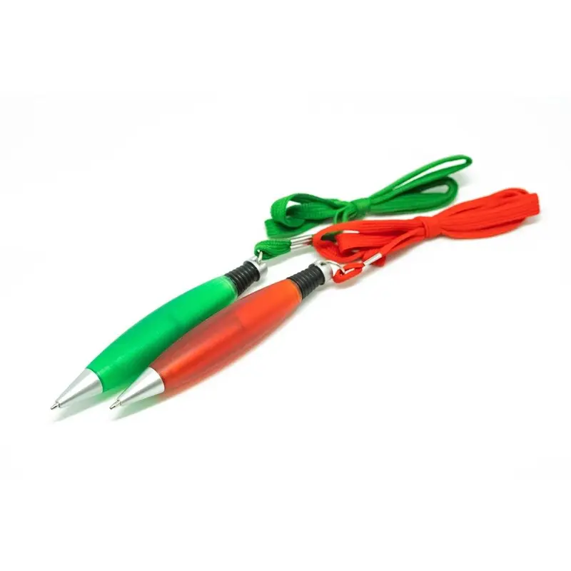 Translucent Plastic Click Action Pen with LanyardGreen