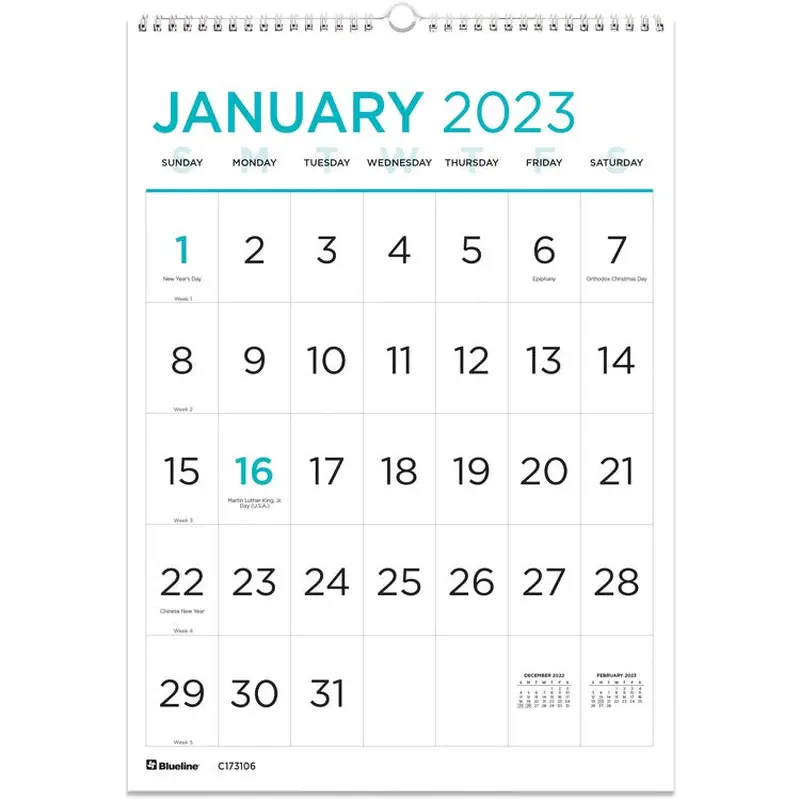 Blueline Blueline Large Print Monthly Wall Calendar [SKU - REDC173106]EA