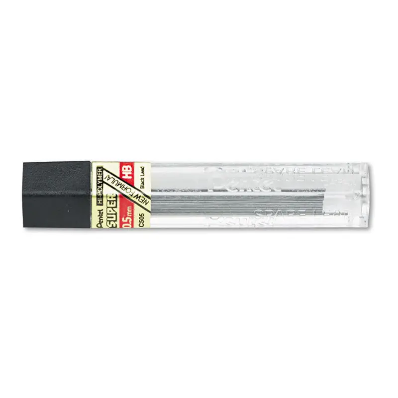 Super Hi-Polymer Lead Refills, 0.5 mm, HB, Black, 12/Tube