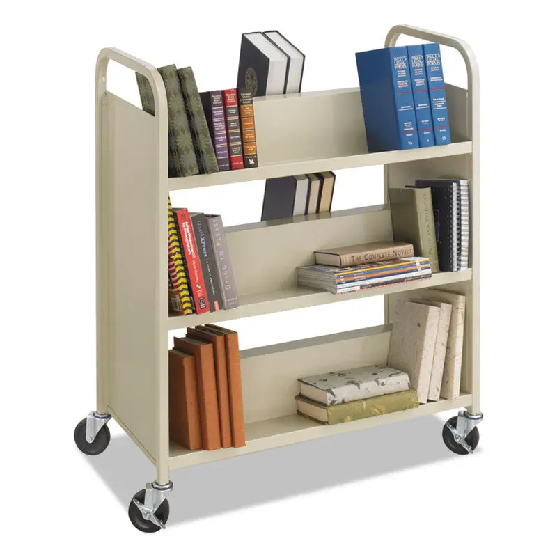 Steel Double-Sided Book Cart, Metal, 6 Shelves, 300 lb Capacity, 36  x 18.5  x 43.5 , Sand
