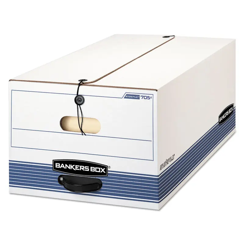 STOR/FILE Medium-Duty Strength Storage Boxes, Legal Files, 15.25" x 19.75" x 10.75", White/Blue, 4/Carton