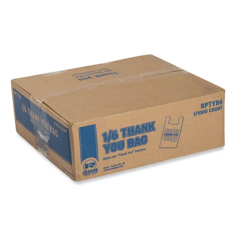 Thank You Bags, Thank You - Have a Nice Day Labeling, Cut-Out Handles, 11.5  x 6.5  x 21 , White/Red, 1,000/Carton