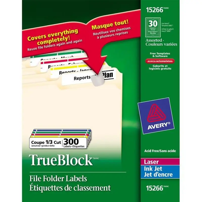 15266 FILING LABELS TRUEBLOCK 37/16" X 2/3" PERMANENT A