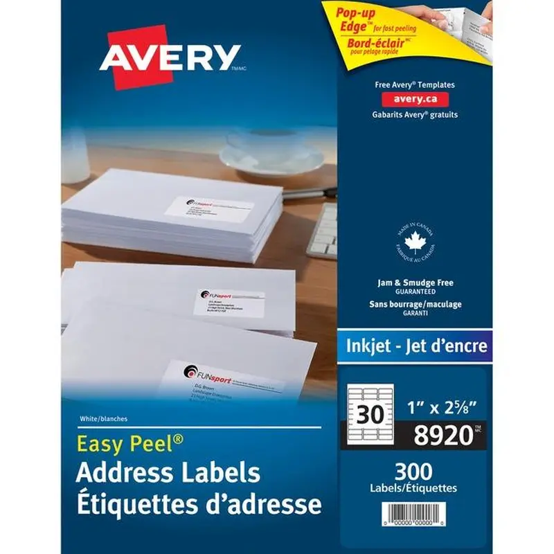 8920 WHITE EASY PEEL 2 5/8" X 1" PERMANENT  10 SHEETS/EN