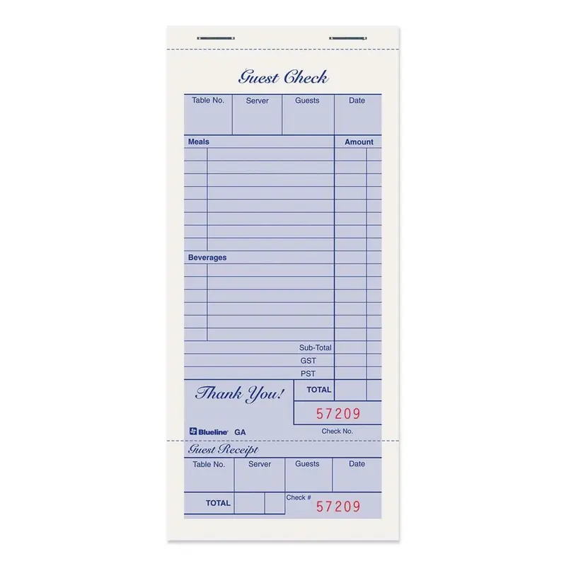 Blueline Guest Check Book