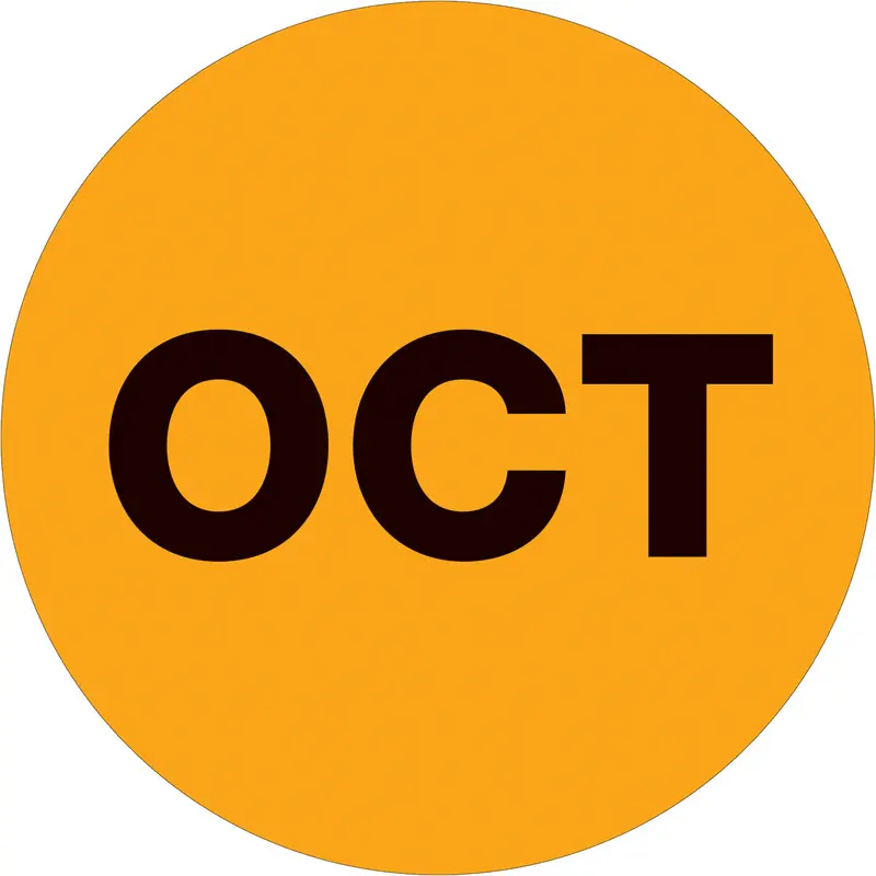 1" Circle - "OCT" (Fluorescent Orange) Months of the Year Labels 500/Roll