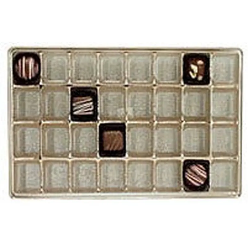 10-7/8 x 7-1/16 x 15/16 (1-1/2 lb.) Rectangular Candy Tray Gold 32 Cavities 500/Case