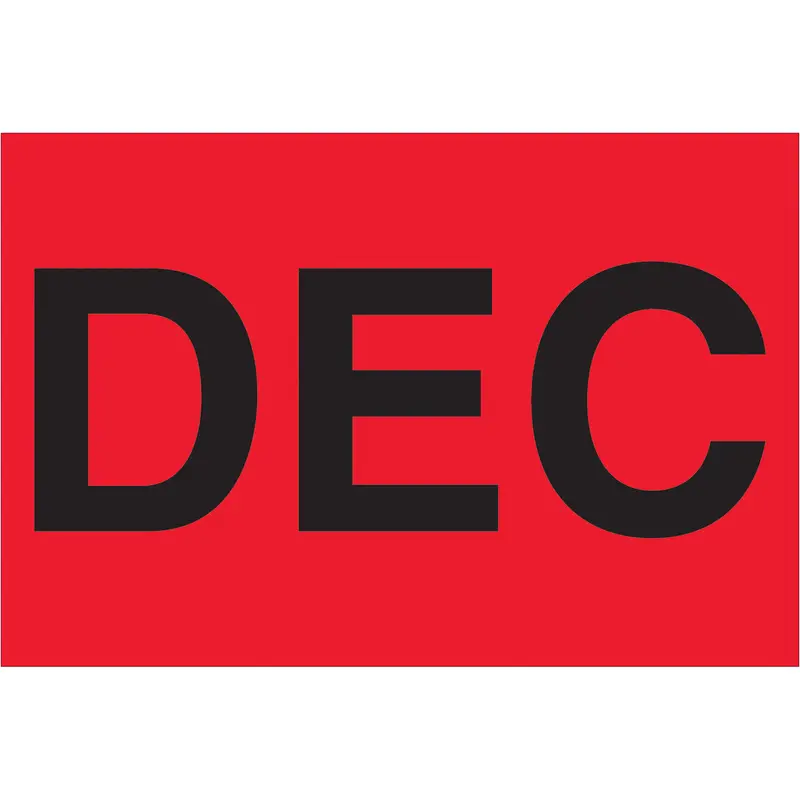 2 x 3" - "DEC" (Fluorescent Red) Months of the Year Labels 500/Roll