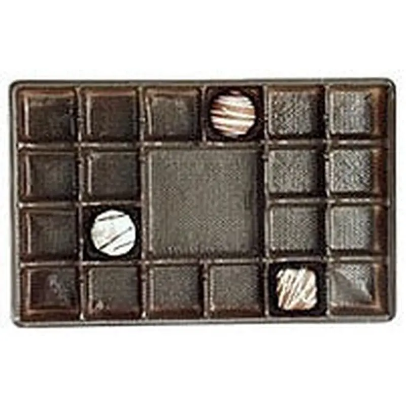 9-3/8 x 6 x 15/16 (1 lb.) Rectangular Candy Tray Brown 21 Cavities 500/Case