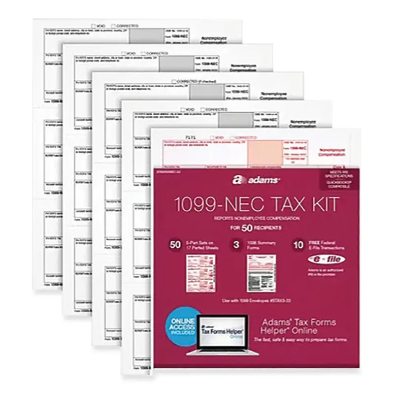 1099-NEC   1096 Tax Form Kit with e-File, Inkjet/Laser, Fiscal Year: 2023, 5-Part, 8.5 x 3.67, 3 Forms/Sheet, 50 Forms Total