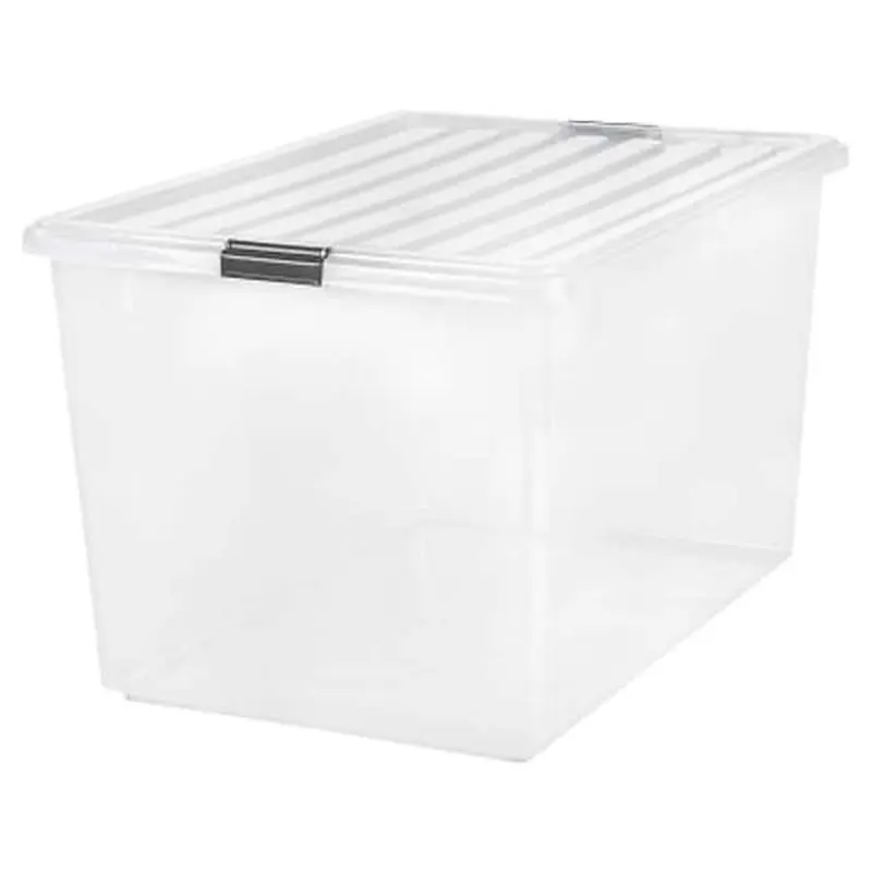 132 Qt. Latch Lid Storage Box, 20.9" x 28.8" x 17.8", Clear/Black