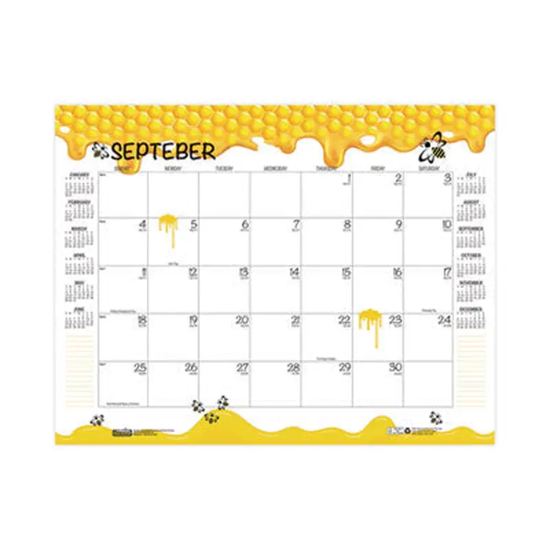 Academic Year Recycled Honeycomb Desk Pad Calendar, 22 x 17, White/Multicolor Sheets, 12-Month (Aug to July): 2024 to 2025