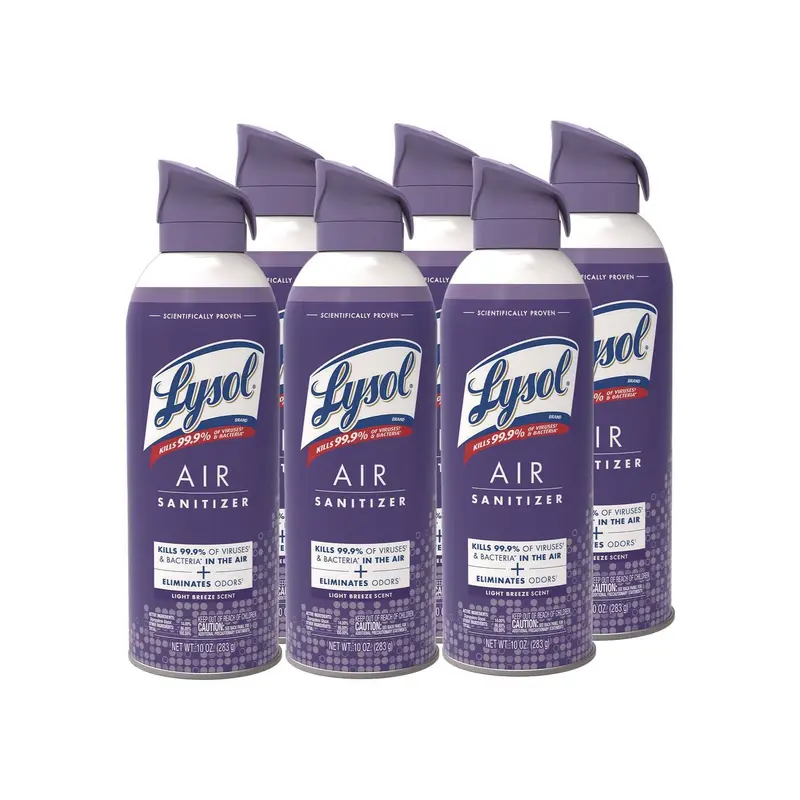 Air Sanitizer Spray, Light Breeze Scent, 10 oz Aerosol Can, 6/Carton