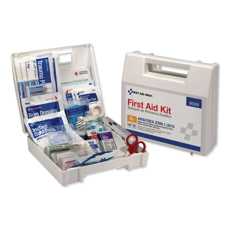 ANSI 2015 Compliant Class A  Type I and II First Aid Kit for 25 People, 141 Pieces, Plastic Case