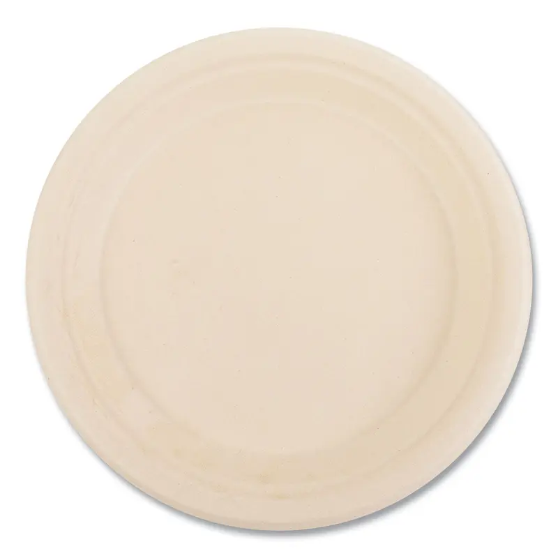 Bagasse PFAS-Free Dinnerware, Plate, 9" dia, Tan, 500/Carton