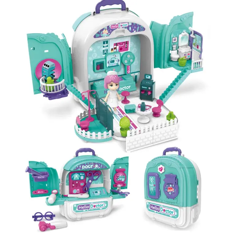 (Net) 2-in-1 Doctor Clinic Backpack Playset for Kids