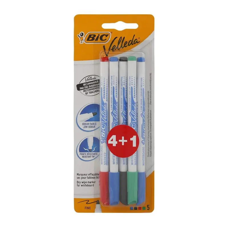 (NET) BIC Velleda Whiteboard Pens Assorted Color / 5 Piece