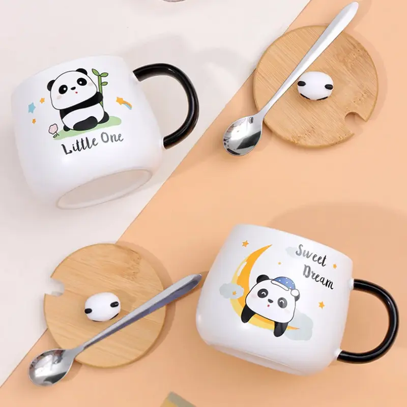 (Net) Cute Panda Ceramic Cup with Spoon and Wooden CapSweet Dreams