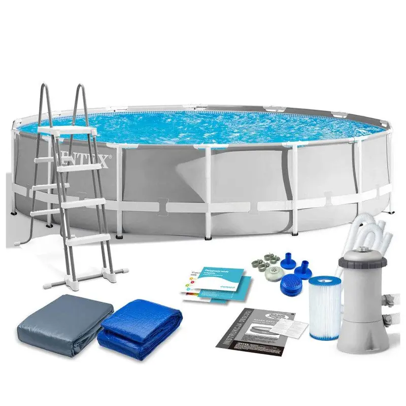 (NET) Intex 26726NP Prism Frame Swimming Pool Complete Set with Pump, Underlay Tarpaulin and Ladder and Extra Accessories
