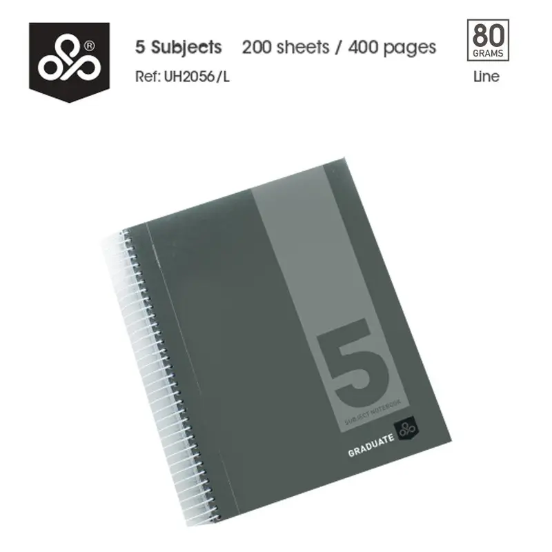 (NET) OPP Graduate 5 Subjects Hard Cover Spiral Notebook 21 x 27.5 cm  200 sheets  - LineGreen