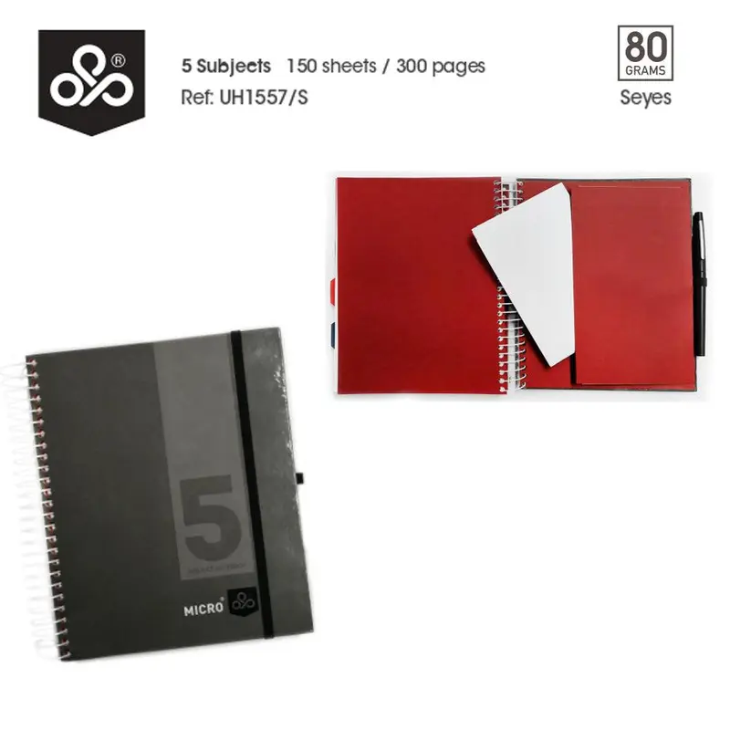 (NET) OPP Micro 5 subjects hard cover spiral notebook with elastic -150 sheets - SeyesPurple
