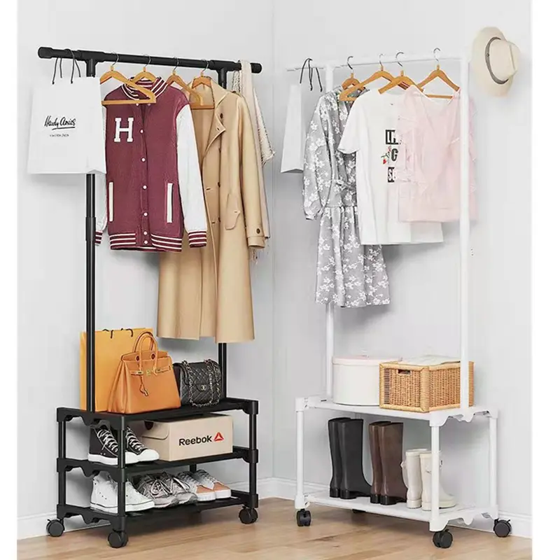 (Net) Single Pole Shoe and Hat Rack 3 Layers Easy To Assemble Coat Rack Shelf Shoe Racks With Shoe Storage Bench Sundry Goods Shelves / 8603 / 850075Black