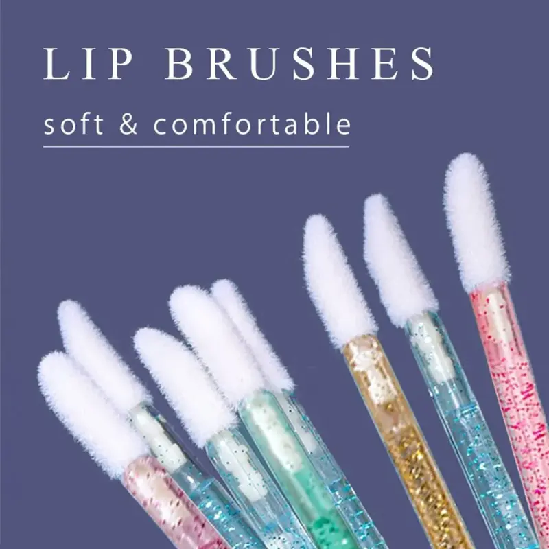 (NET)Disposable lip brush, lipstick, gloss wands, applicator, eye shadow, gloss, makeup 50pcPink
