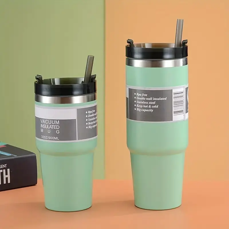(NET) Stainless Steel Double Vacuum Coffee Tumbler Cup 30oz900ml))Green