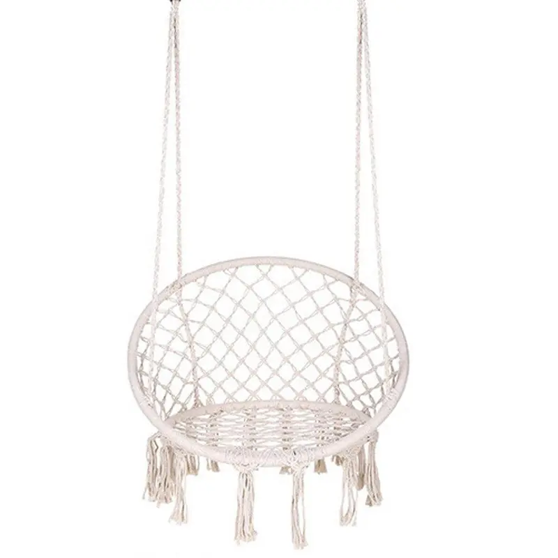 (NET)Swing Chair Hammock-Rope Garden-Seat Hanging Beige Safety Nordic-Style Knitting For YardBeige & Black