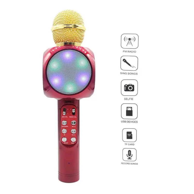 **(NET)** WS-1816 Wireless bluetooth Karaoke Microphone Mic USB Speaker Home KTV Play